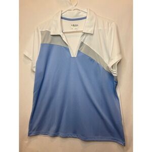 IZOD‎ Golf Women's XL Blue White Short Sleeve Polo Shirt Vneck Wicking Comfort
